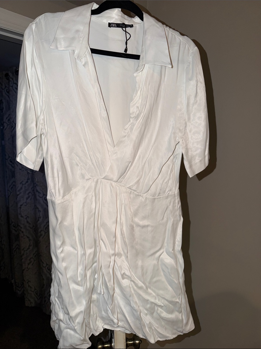 Zara Ivory Satin Wrap-Front Chemise